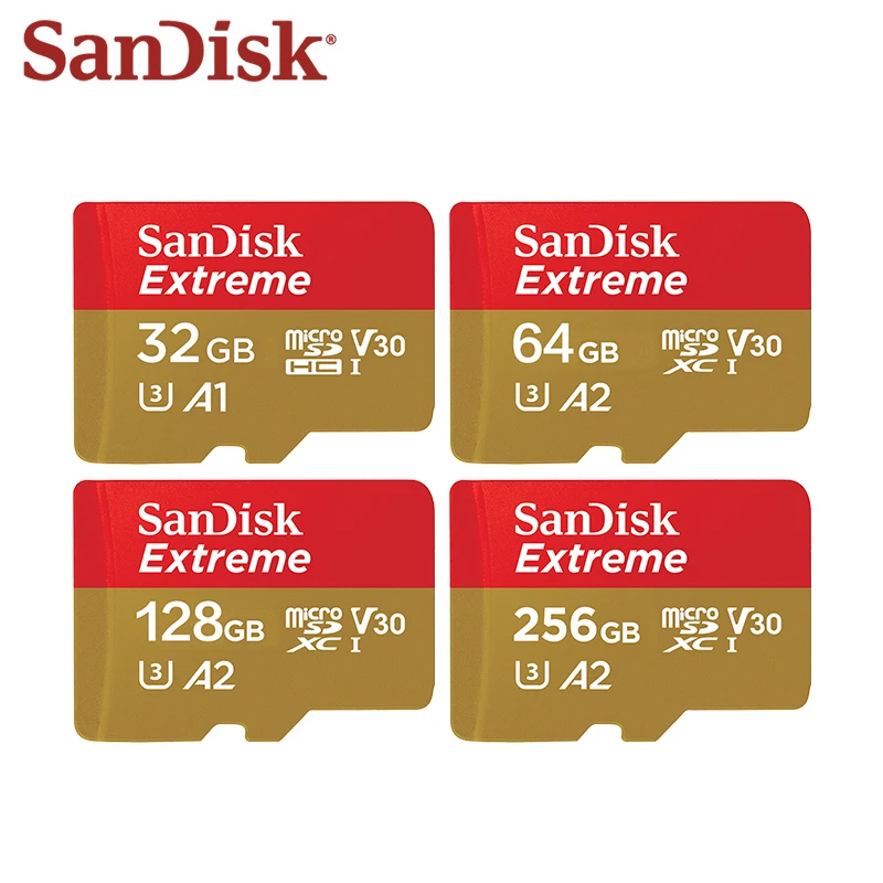 

Sandisk Micro SD Card Original Extreme A2 V30 U3 SDXC Flash 32GB 64GB 128GB 256GB MicroSD Card 190MB/s TF Card for Phone Tablet