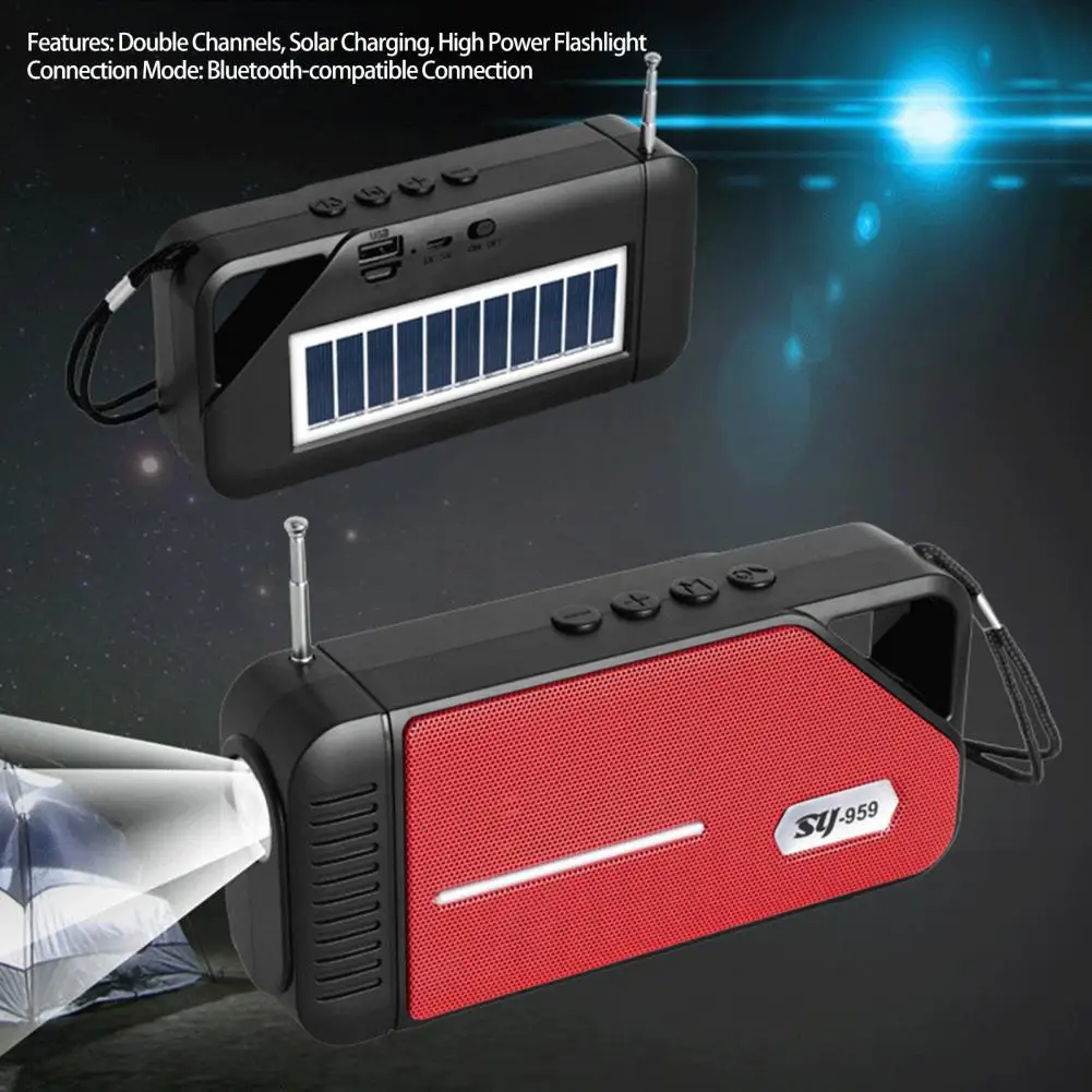 

1 Set Wireless Speaker Double Channels USB Solar Charging Flashlight 800mAh HiFi Sound 5.1 Bluetooth-compatible Sound Box