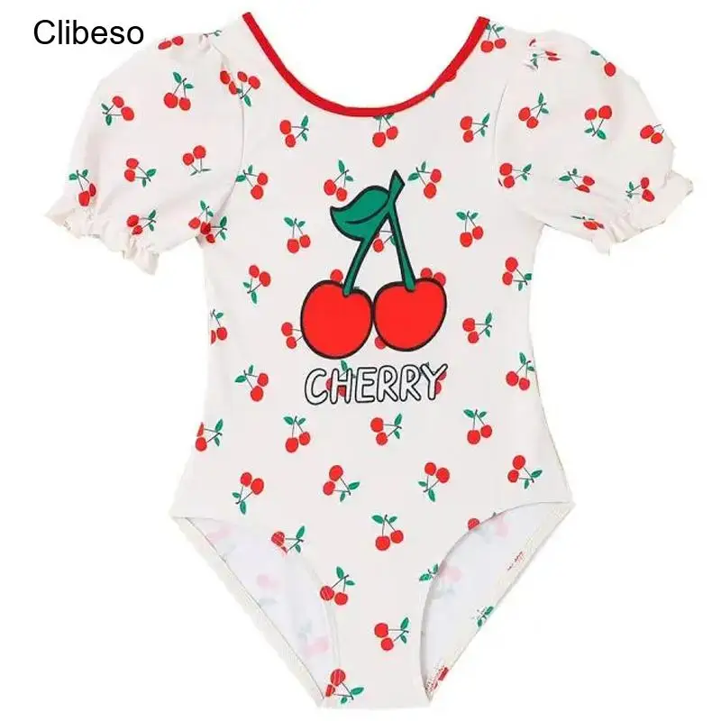 

Clibeso Cherry Floral Baby Girls Swimsuits Kids Beachwear Summer Long Sleeves Jumpsuit Beachwear Toddler Bathing Suits Clothes