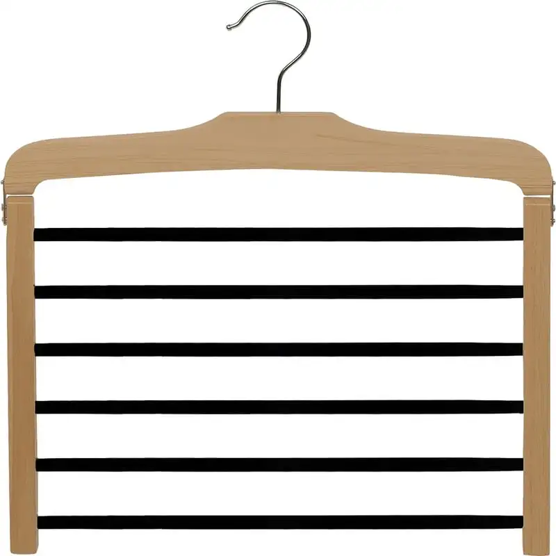 6 Tier Pant Hanger with Black Velvet Non-Slip Bars, Wood Bottom Hanger with Natural Finish and Chrome Swivel Hook (Set of 1) Gan
6 Tier Pant Hanger with Black Velvet Non-Slip Bars, Wood Bottom Hanger with Natural Finish and Chrome Swivel Hook (Set of 1) Gan