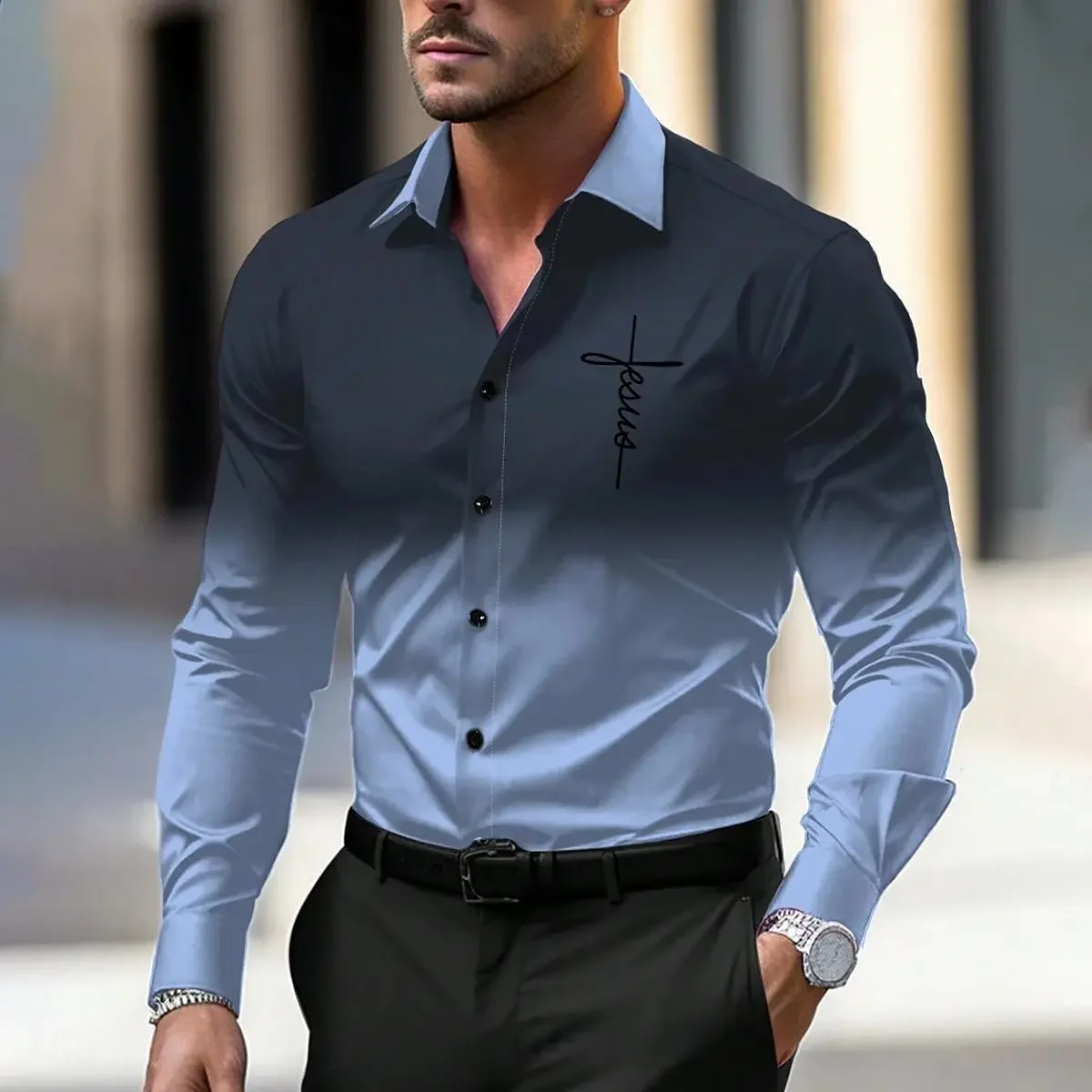 Gradient color cross print men's long sleeve shirt everyday street comfortable street lapel men's tops large size men's shirt
Gradient color cross print men's long sleeve shirt everyday street comfortable street lapel men's tops large size men's shirt