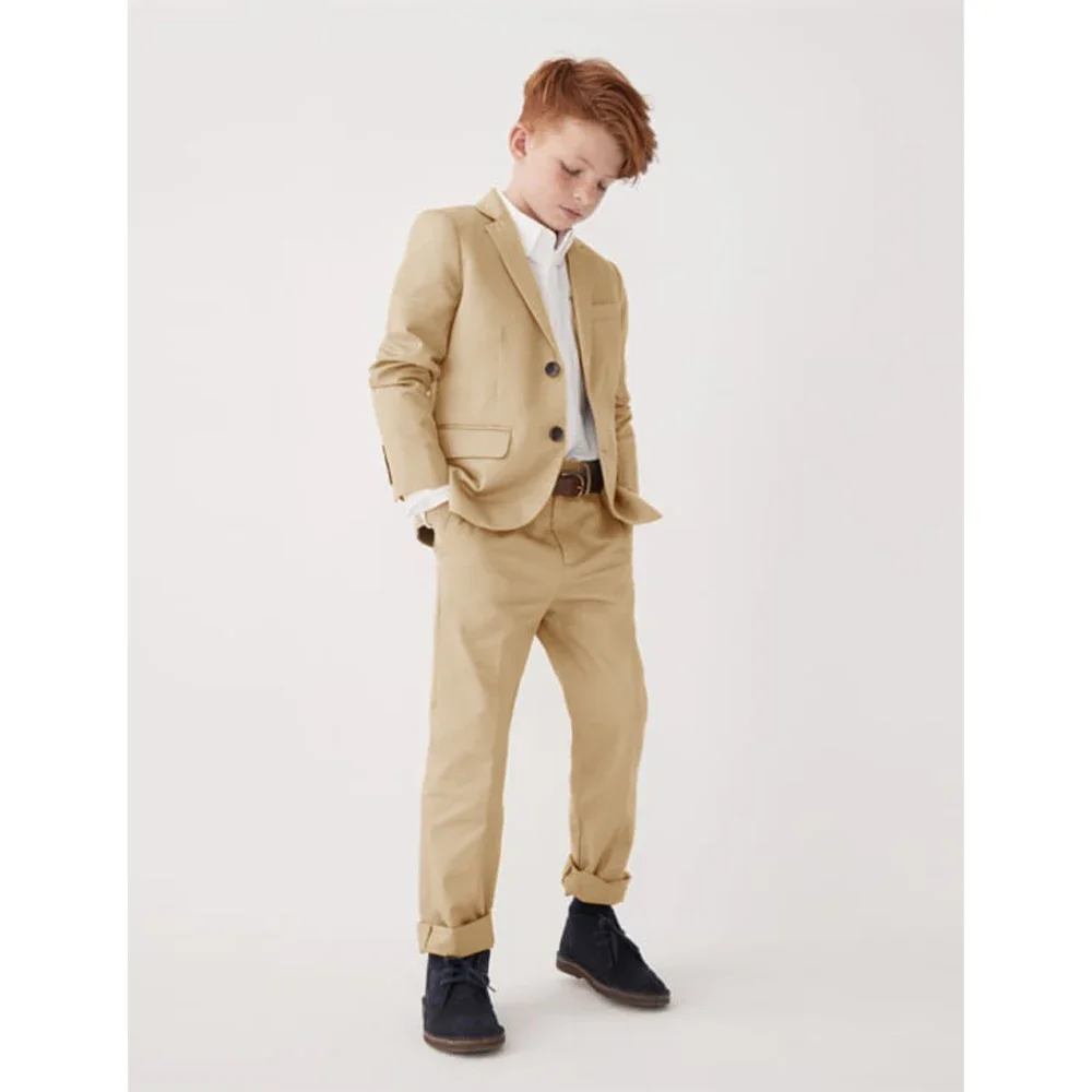 

Child Suit Elegant Tuxedo 2 Pieces Casual Notch Collar Two Button Blazer Khaki Boys Suits Full Set Jacket Pants 2-16 Years Old