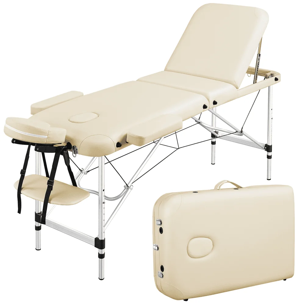 84" 3-Section Portable Folding Facial Cradle Salon Massage Table for Spa Treatments Bed with Carrying Case, Cream/Burgundy/Black
84" 3-Section Portable Folding Facial Cradle Salon Massage Table for Spa Treatments Bed with Carrying Case, Cream/Burgundy/Black