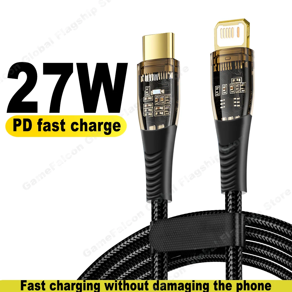 

Original 3A 27W PD Fast Cable USB Type C to Lightning With LED Lndicator For Apple iPhone 14 13 12 11 Pro MAX Charger Data Cord