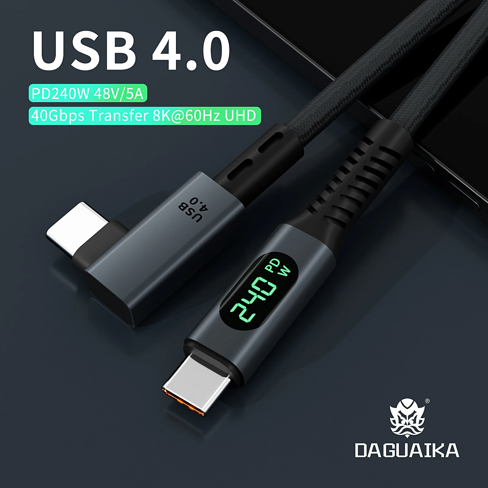 Right Angle USB 4 with LCD Display 240W Charging 8K@60Hz 40Gbps Transfer Thunderbolt 3 Cable for MacBook Pro/Air iPad/Pixel/PS5
Right Angle USB 4 with LCD Display 240W Charging 8K@60Hz 40Gbps Transfer Thunderbolt 3 Cable for MacBook Pro/Air iPad/Pixel/PS5