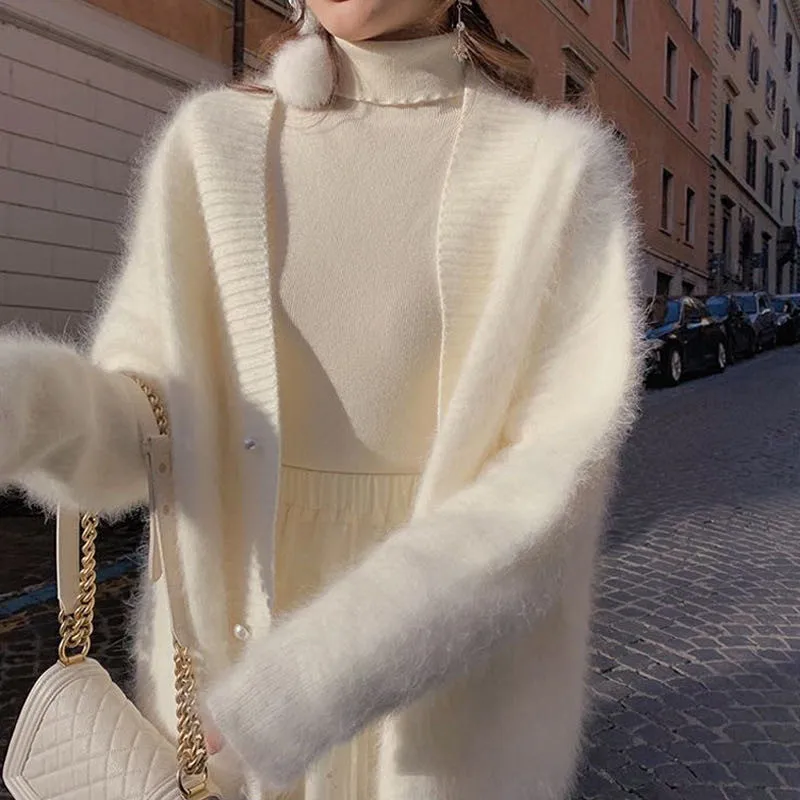Sweater Soft Mohair and Mink Velvet Mid-length Cardigan Female Autumn and Winter New Loose V-neck Very Fairy Knitted Top Coat
Sweater Soft Mohair and Mink Velvet Mid-length Cardigan Female Autumn and Winter New Loose V-neck Very Fairy Knitted Top Coat