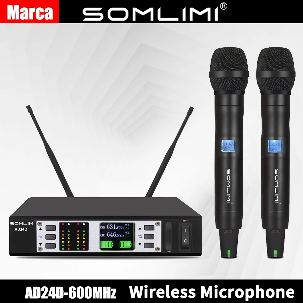 Brand SOMLIMI AD4D-MINI Stage Microphone Wireless System Condensor Microfone Hand Mic & Lavalier Microfono UHF Microfone
Brand SOMLIMI AD4D-MINI Stage Microphone Wireless System Condensor Microfone Hand Mic & Lavalier Microfono UHF Microfone