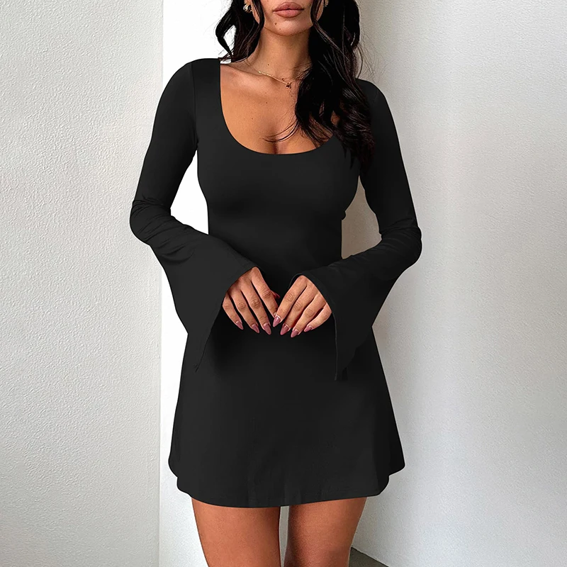

Women's Bodycon U Neck Square Neck Flare Long Bell Sleeve Mini Short Party Casual Dresses