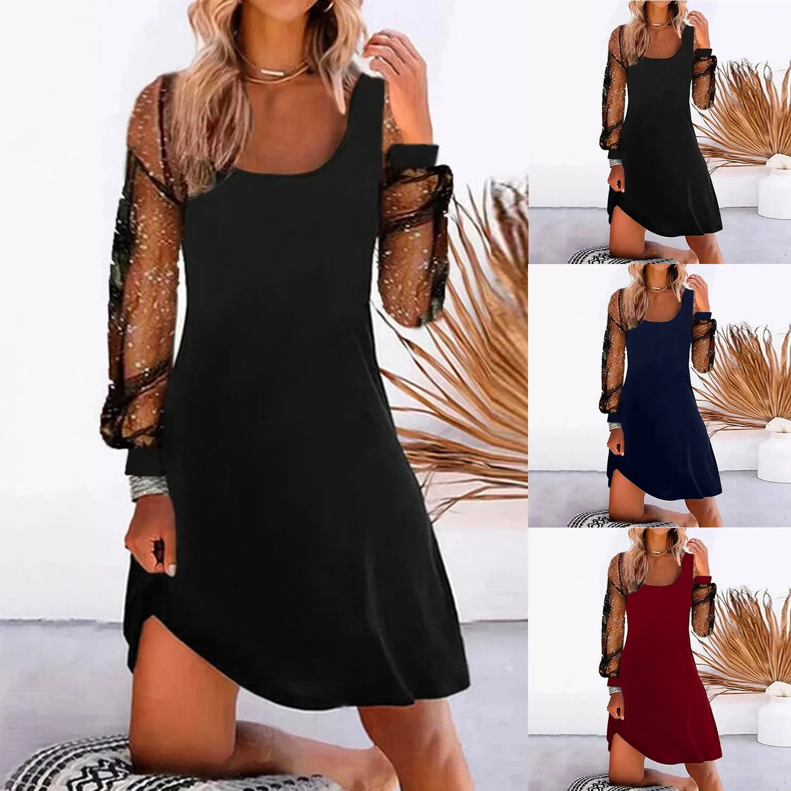 Women's New Spring Summer Mesh Long Sleeve Dress Fashion Sequins Splicing Party Short Dress Solid Color Elegant Cocktail Dresses
Women's New Spring Summer Mesh Long Sleeve Dress Fashion Sequins Splicing Party Short Dress Solid Color Elegant Cocktail Dresses