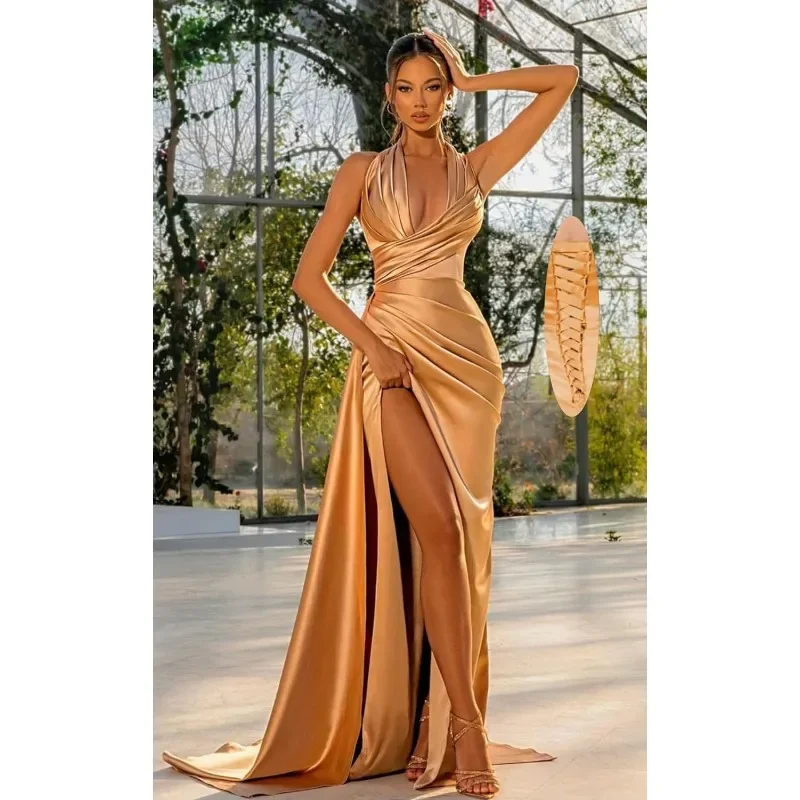 Wakuta Women's Sexy Satin Mermaid Prom Dresses with Slit Halter Long Corset Formal Dresses Ruched Evening Robes De Soirée 2024
Wakuta Women's Sexy Satin Mermaid Prom Dresses with Slit Halter Long Corset Formal Dresses Ruched Evening Robes De Soirée 2024