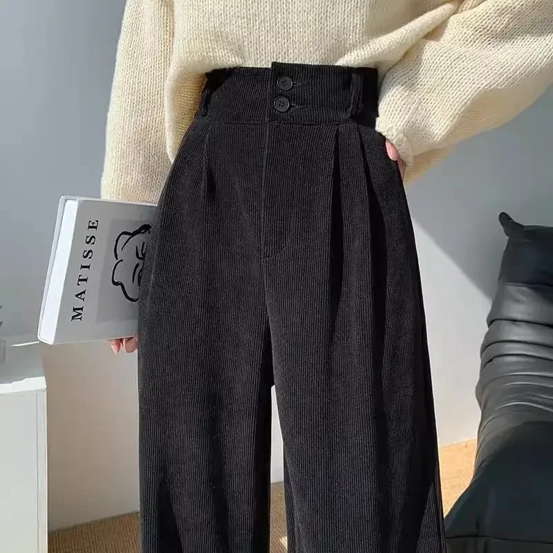 

Narrow Version Wide Leg Pants for Women's Autumn and Winter Plush and Thick Corduroy High Waist Draped Straight Suit Pants