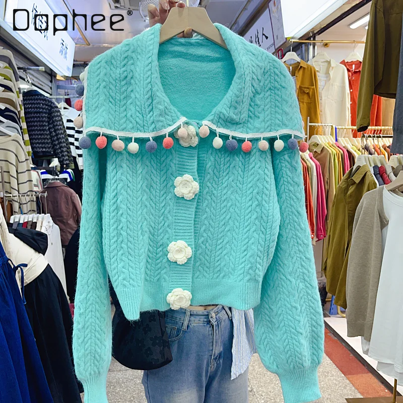Sweet Fur Ball Lapel Thickening Blue Cable-Knit Sweater for Woman 2024 Winter New Women's Loose Single-Breasted Knitwear Coat
Sweet Fur Ball Lapel Thickening Blue Cable-Knit Sweater for Woman 2024 Winter New Women's Loose Single-Breasted Knitwear Coat