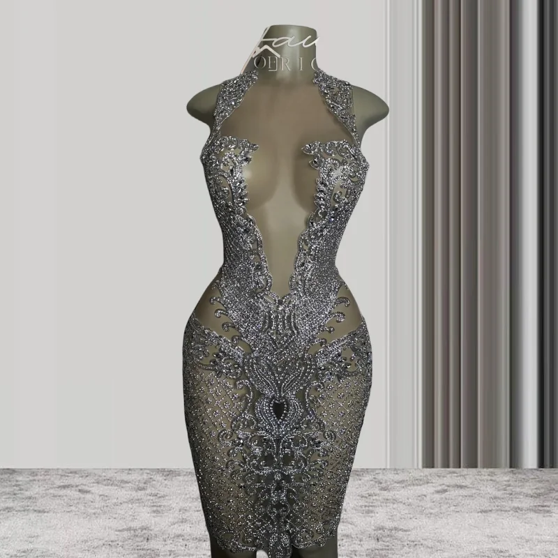 See Through Silver Sheer Women African Cocktail Dresses Beaded Birthday Party Gowns Short Black Girl Prom Dresses Homecoming
See Through Silver Sheer Women African Cocktail Dresses Beaded Birthday Party Gowns Short Black Girl Prom Dresses Homecoming