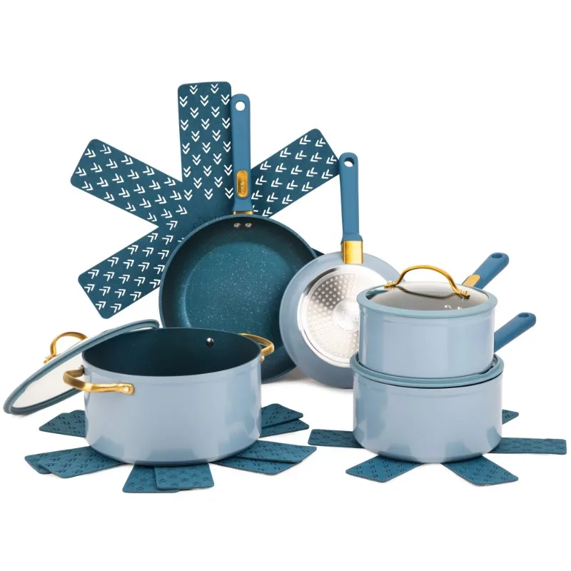 

Thyme & Table Nonstick 12-Piece Granite Cookware Set, Blue kitchen cookware set