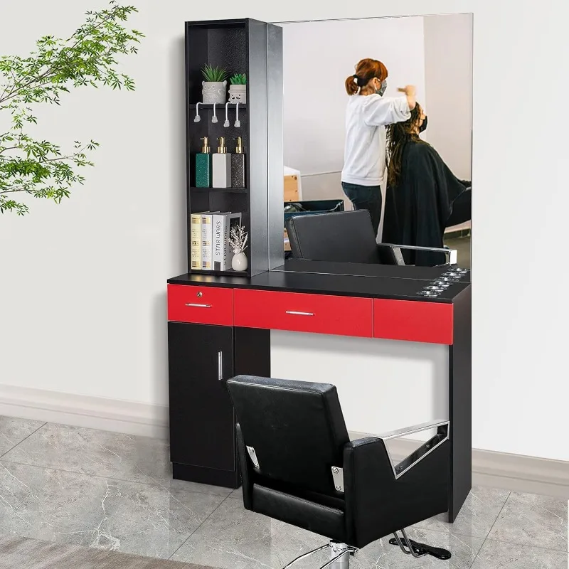 Mefeir Wall Mount Hair Styling Barber Station with Support Leg & Mirror,Hair Salon Equipment, Spa Furniture Set Red & Black
Mefeir Wall Mount Hair Styling Barber Station with Support Leg & Mirror,Hair Salon Equipment, Spa Furniture Set Red & Black