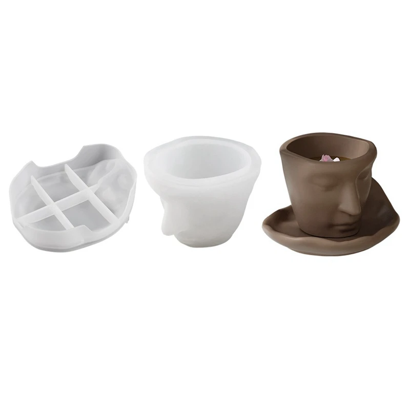 

Форма для чашки с изображением лица, цветочные горшки, растения, цементная ваза, смола, стандартная форма для чашки в виде свечи