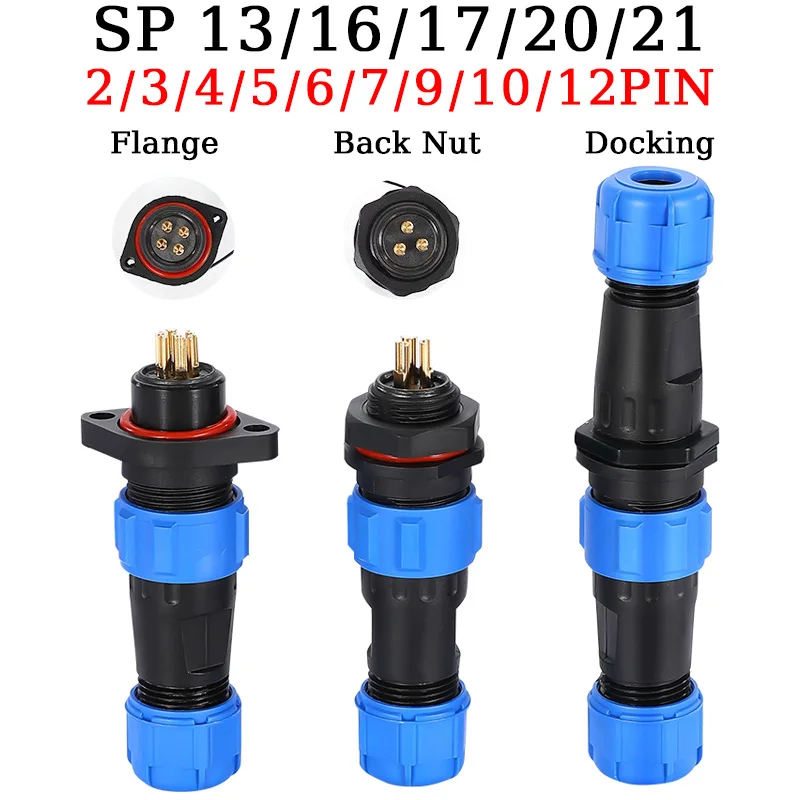

SP13 SP16 SP17 SP20 SP21 2PIN-12PIN Panel Mount Waterproof Aviation Connectors Plug Socket IP68, Electrical Cable Wire Connector