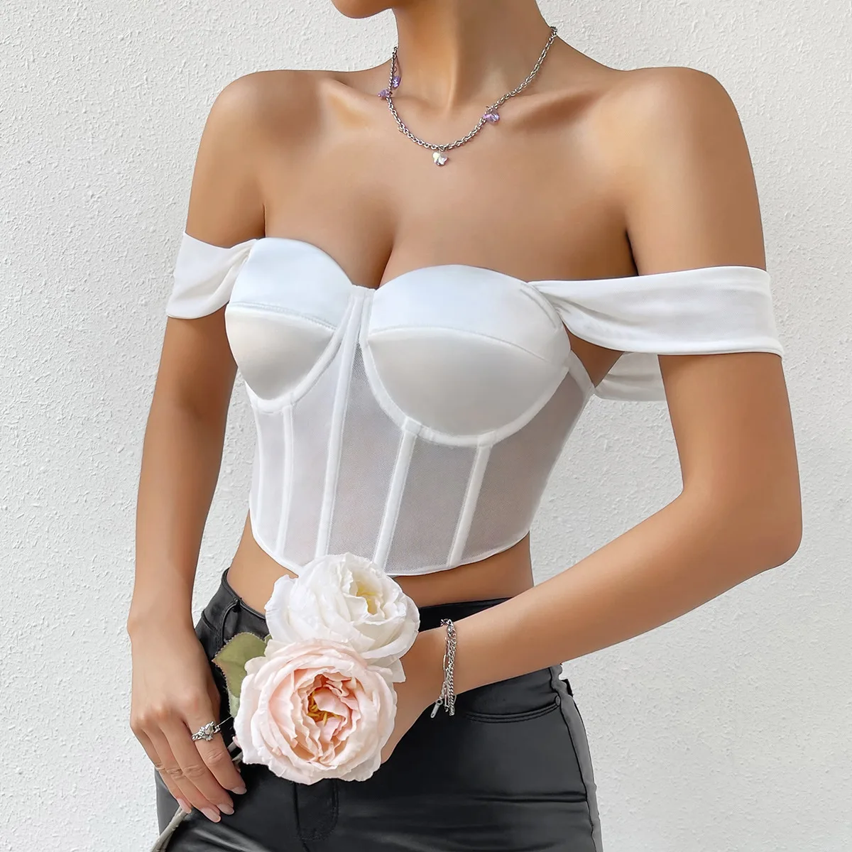 

Sexy Solid Color Mesh Top Push Up Bralet Womens Elegance Tube Tops White Cropped Tops Spaghetti Underbust Corset Partyclub Camis