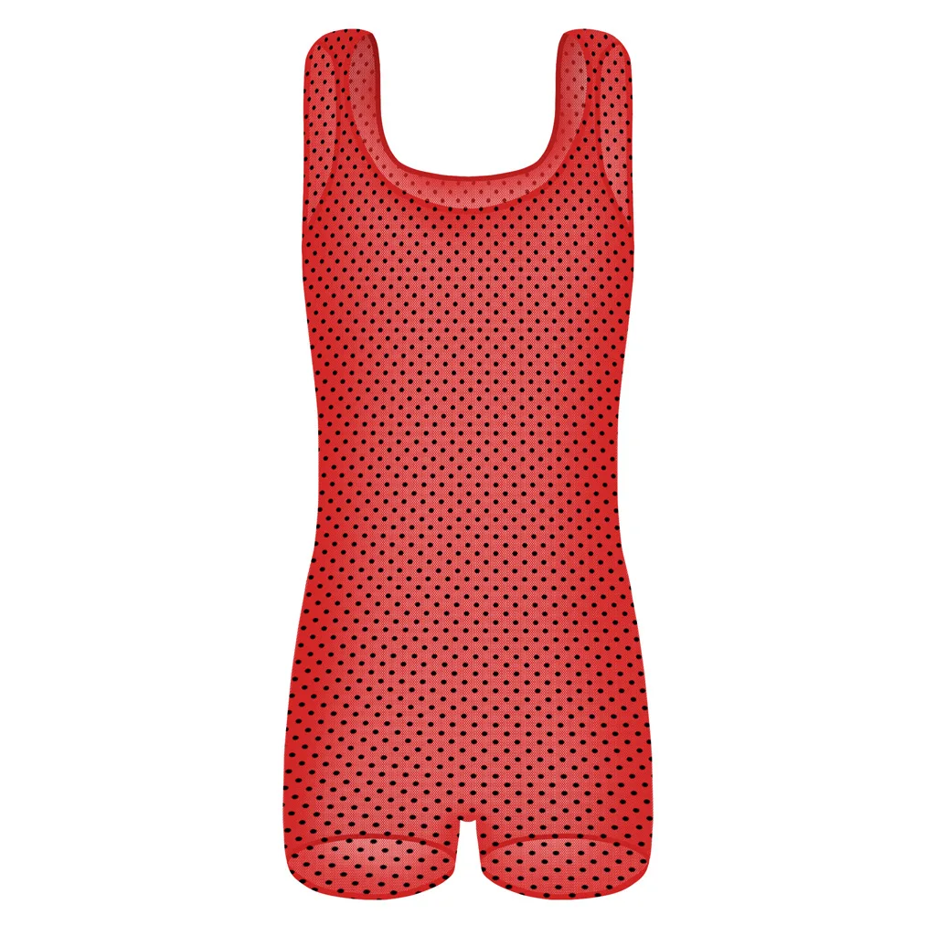 

Men underwear Sexy Bodysuits Male Gauze Red Black Dot Translucent Jumpsuit Shapers Boxer 847