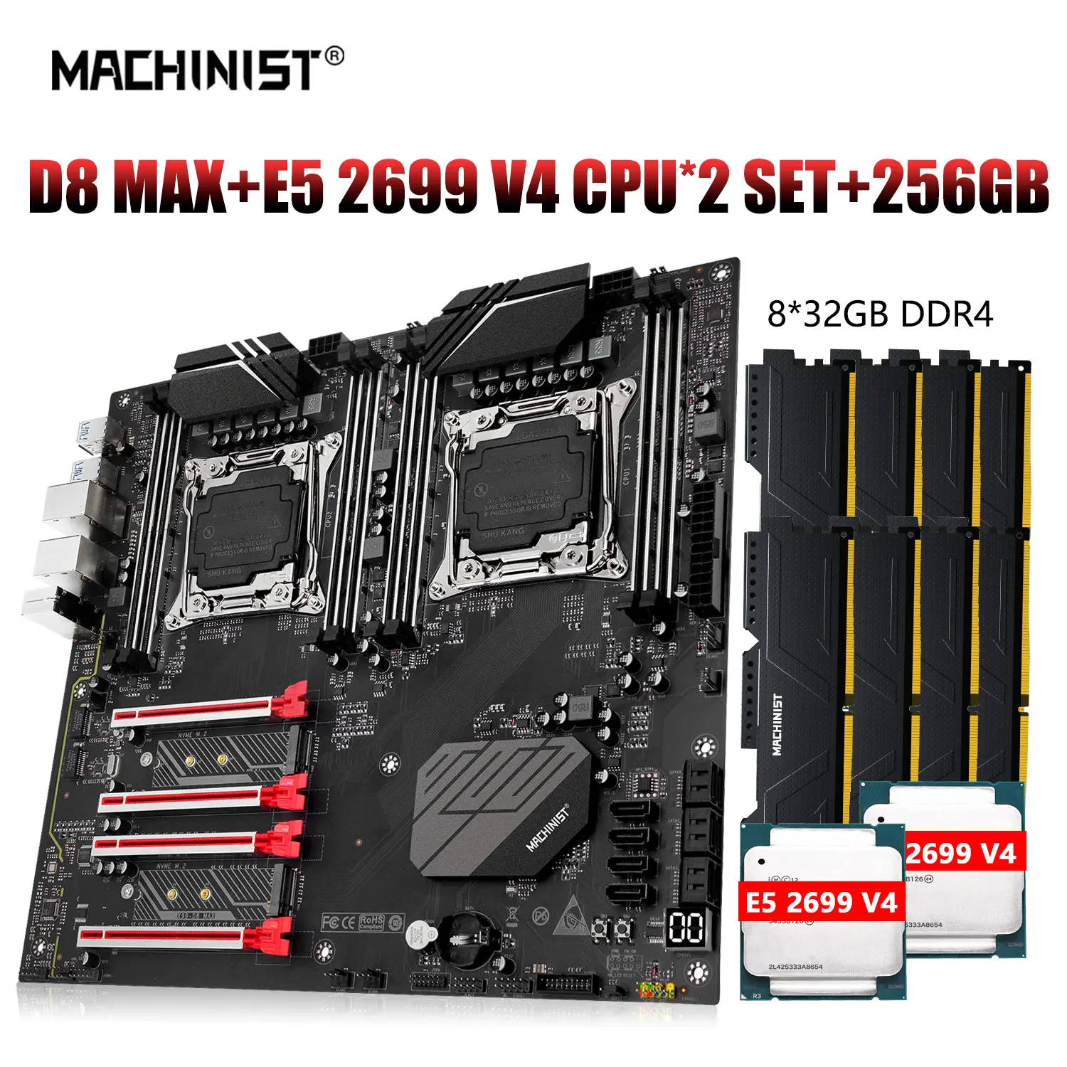 Комплект материнской платы MACHINIST X99 D8 MAX, LGA 2011-3 Xeon E5 2699 v4, двойной процессор ECC DDR4, 8 шт. * 32 ГБ, E-ATX NVME M.2 * 2 ssd
Комплект материнской платы MACHINIST X99 D8 MAX, LGA 2011-3 Xeon E5 2699 v4, двойной процессор ECC DDR4, 8 шт. * 32 ГБ, E-ATX NVME M.2 * 2 ssd