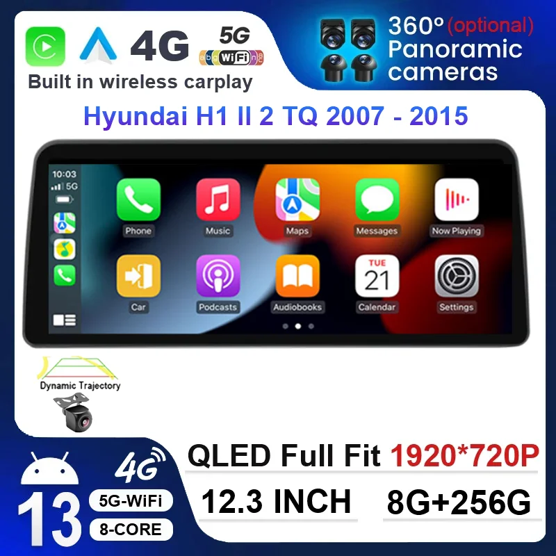 

12,3 дюймовый Android 13 для Hyundai H1 II 2 TQ 2007 - 2015 автомобильное радио, мультимедийный видеоплеер, QLED GPS-навигация DSP 360 WIFI