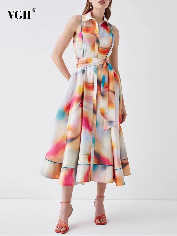 VGH Hit Color Casual Dresses For Women Lapel Sleeveless High Waist A Line Pleated Dress Female Summer Fashion Clothing Style New
VGH Hit Color Casual Dresses For Women Lapel Sleeveless High Waist A Line Pleated Dress Female Summer Fashion Clothing Style New
