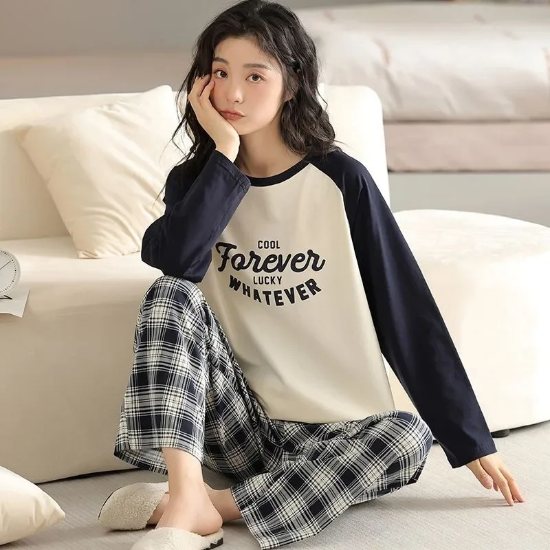 

2024 New Pajamas Women Spring Autumn Pure Cotton 100% Loungewear High Quality Long Sleeve Student Sleepwear Loose Homewear Set