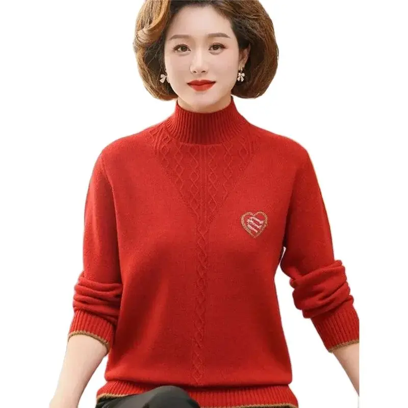 

Fall Winter 2024 New Cashmere Thick Sweater Middle-Aged Elderly Half-High-Necked Warm Top Knitted Pullover Bottoming Shirt