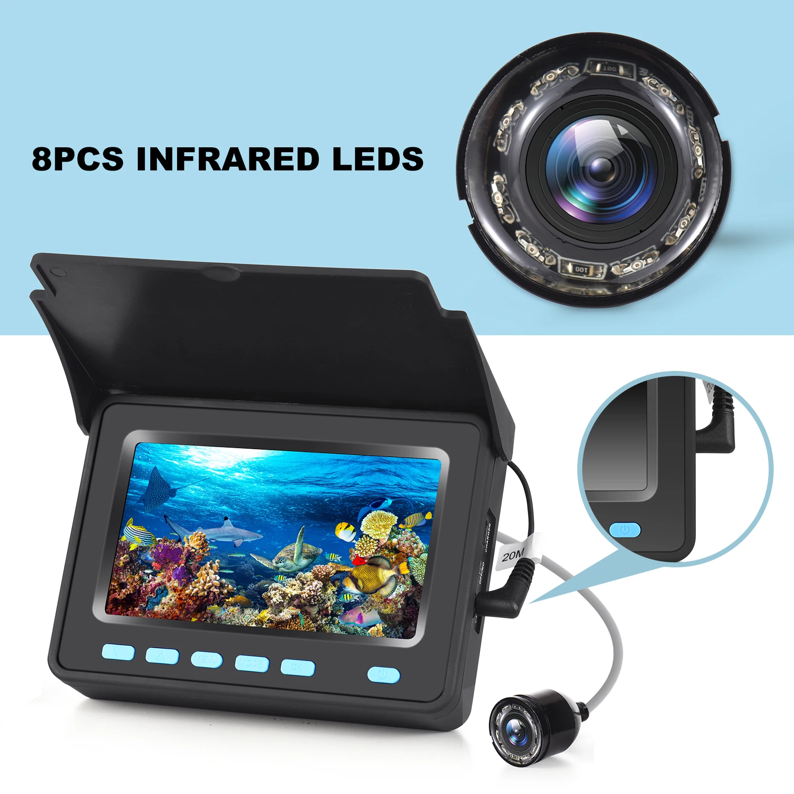 20M/30M 1200TVL Underwater Fishing Camera Fish Finder 4.3'' LCD Monitor 8PCS IR LED Night Vision Camera for Ice Boat Fishing
20M/30M 1200TVL Underwater Fishing Camera Fish Finder 4.3'' LCD Monitor 8PCS IR LED Night Vision Camera for Ice Boat Fishing