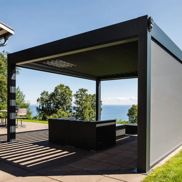 High Quality Outdoor Electric Remote Control Bioclimatic Aluminium Sliding Shutters Guangdong Waterproof Shutter Pergola 20x20
High Quality Outdoor Electric Remote Control Bioclimatic Aluminium Sliding Shutters Guangdong Waterproof Shutter Pergola 20x20