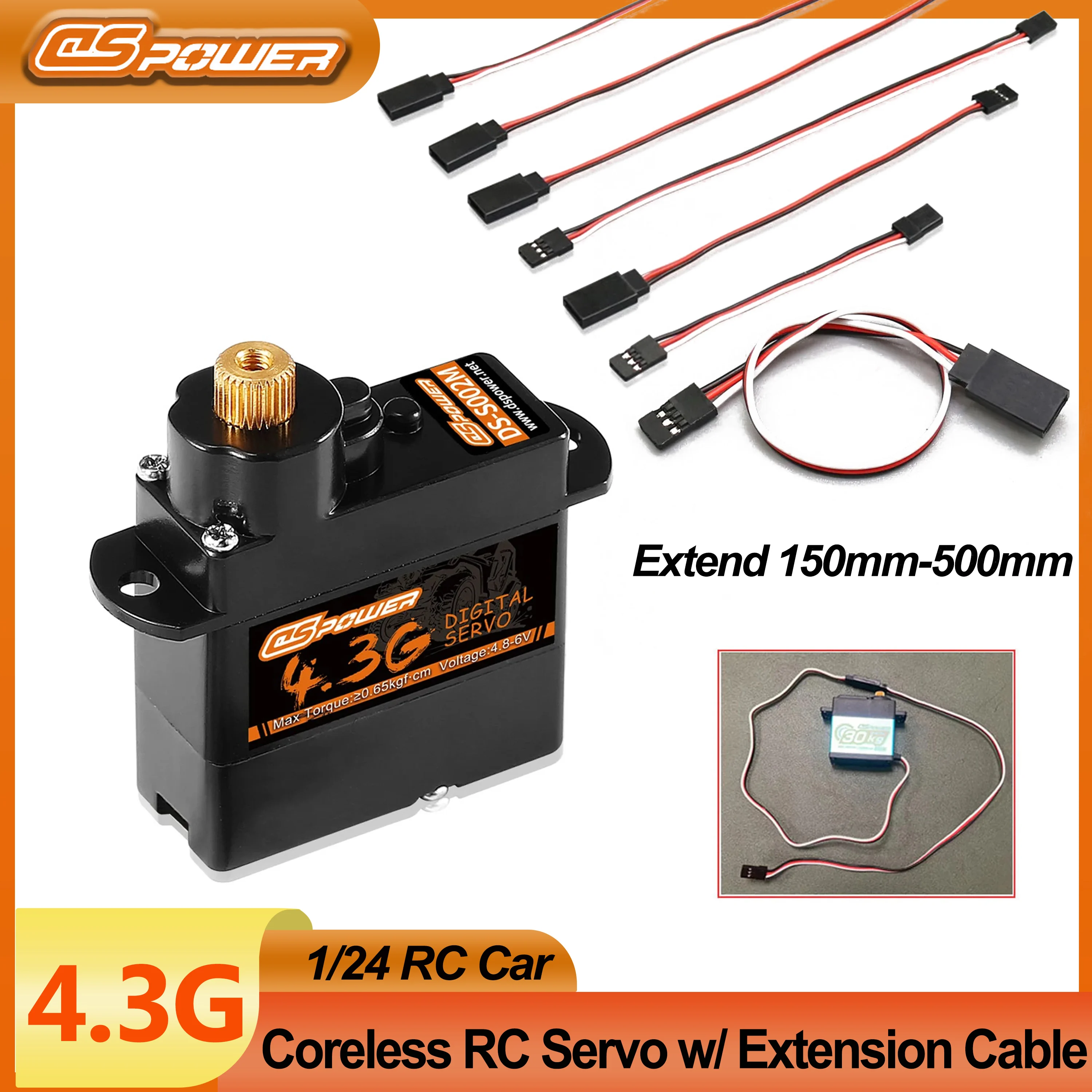 DSPOWER 4.3g Coreless Copper Gear Micro Servo w/ Extension Cable JR RC Parts for 1/24 RC Car Model Plane Boat Fix-wing Drone
DSPOWER 4.3g Coreless Copper Gear Micro Servo w/ Extension Cable JR RC Parts for 1/24 RC Car Model Plane Boat Fix-wing Drone