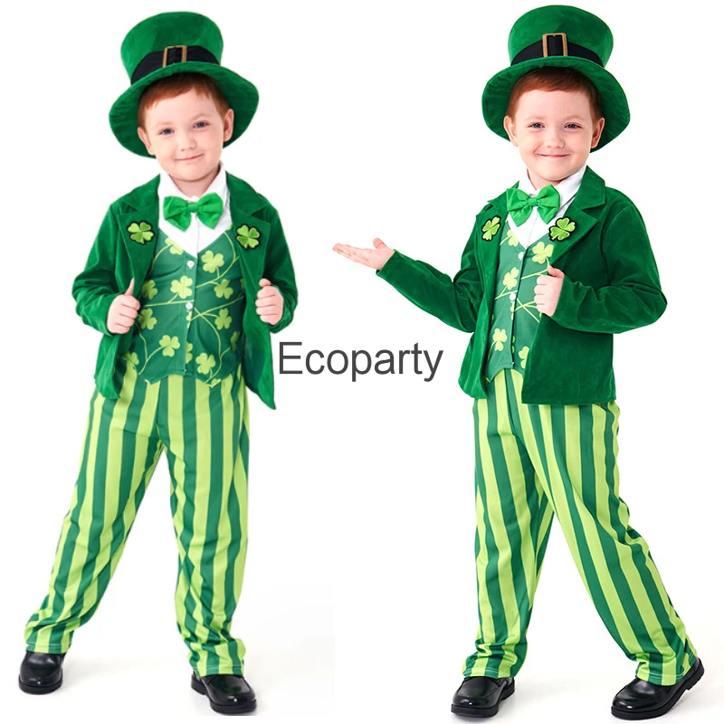 

Новый детский костюм для косплея на Хэллоуин, ирландский лепрекав, Детский костюм зеленого эльфа, костюм Святого Патрика, карнавальные костюмы для мальчиков