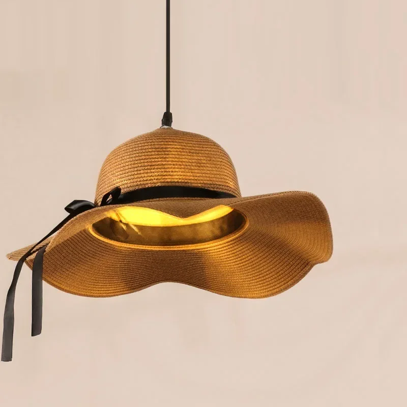 

Creative Pendant Light Straw Hat Hanging Lamp for Dining Room Bar Ceiling Chandelier Decor Modern Lighting Fixture E27 Luminaire