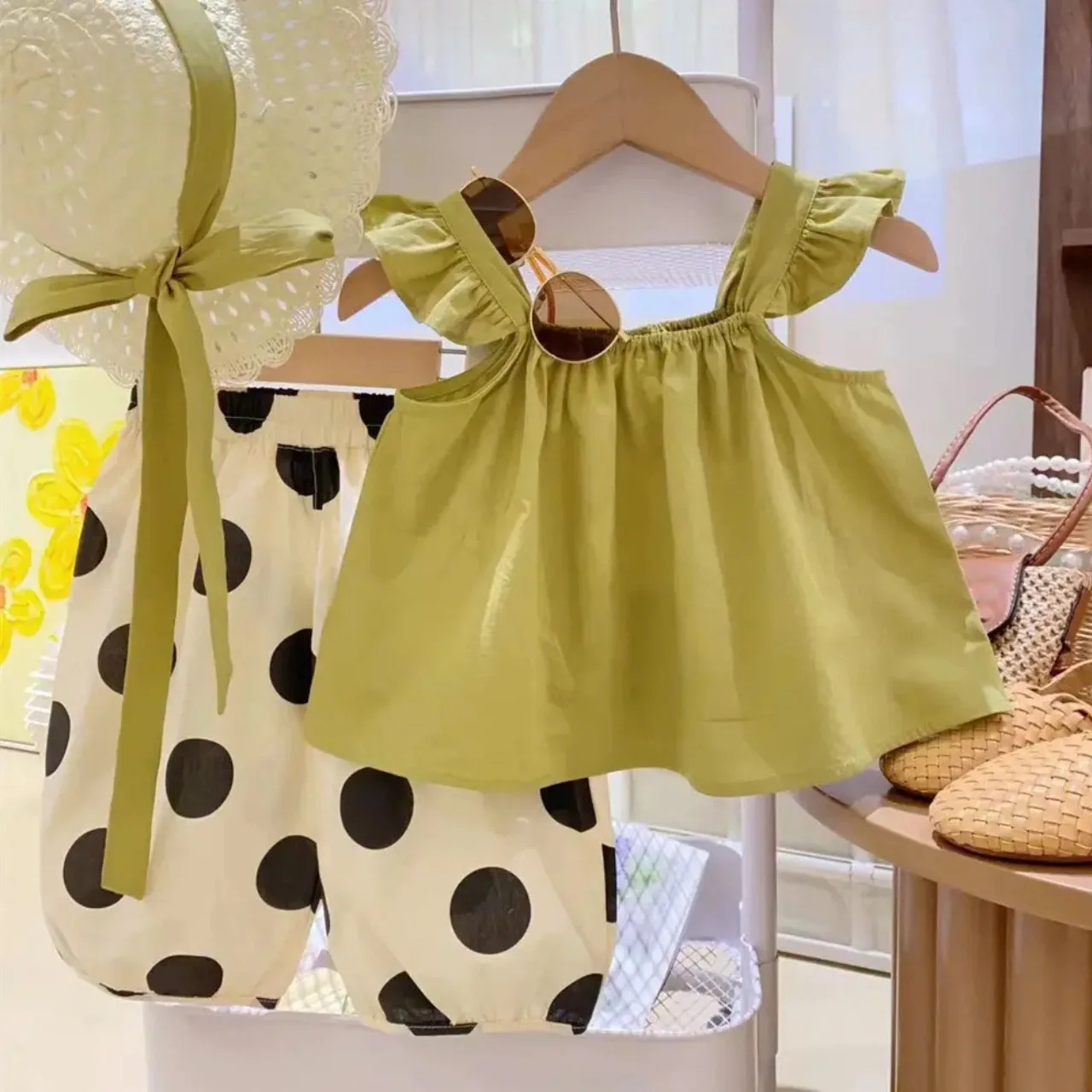 2023 Summer Clothing For Kids Casual Baby Girls Sets Sleeveless Top+Polka Dot Wide-Leg Pants 2Pcs Suit 2-7 Year Children Outfits
2023 Summer Clothing For Kids Casual Baby Girls Sets Sleeveless Top+Polka Dot Wide-Leg Pants 2Pcs Suit 2-7 Year Children Outfits