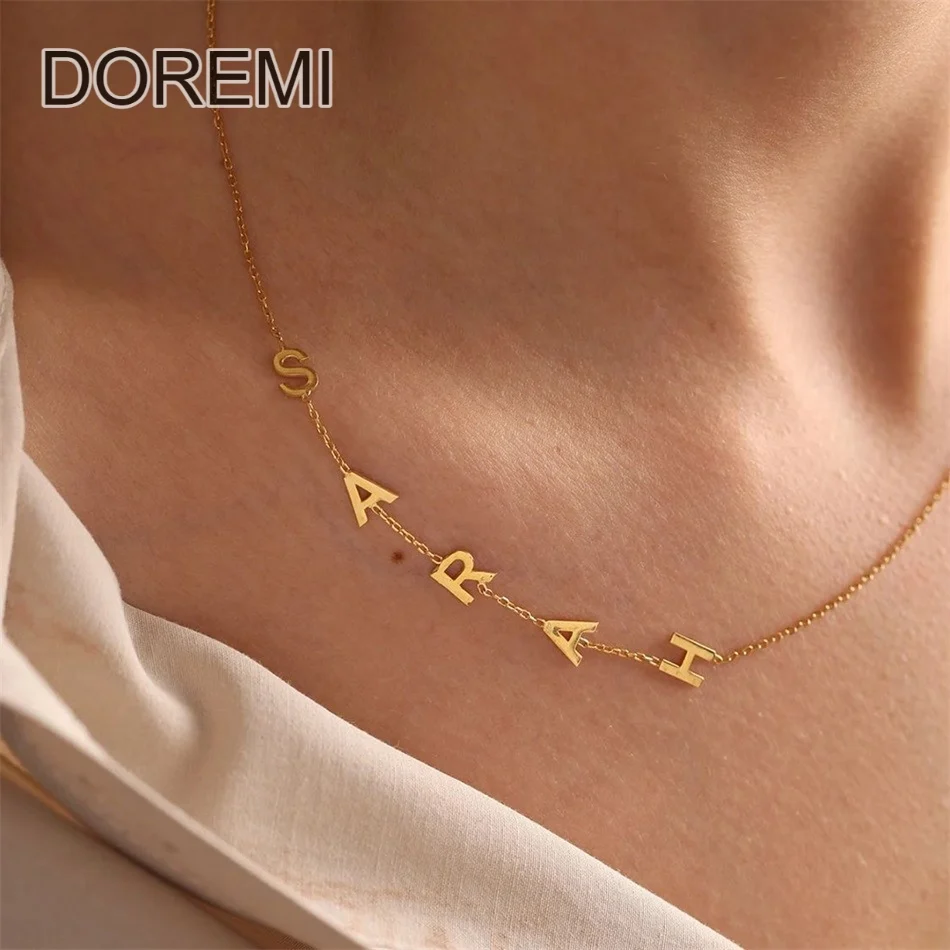 

DOREMI 14K Gold Mini Initial Letter Necklace Yours Story Caps Name Necklace Tiny Heart Valentine's Day Gift Initial Necklace