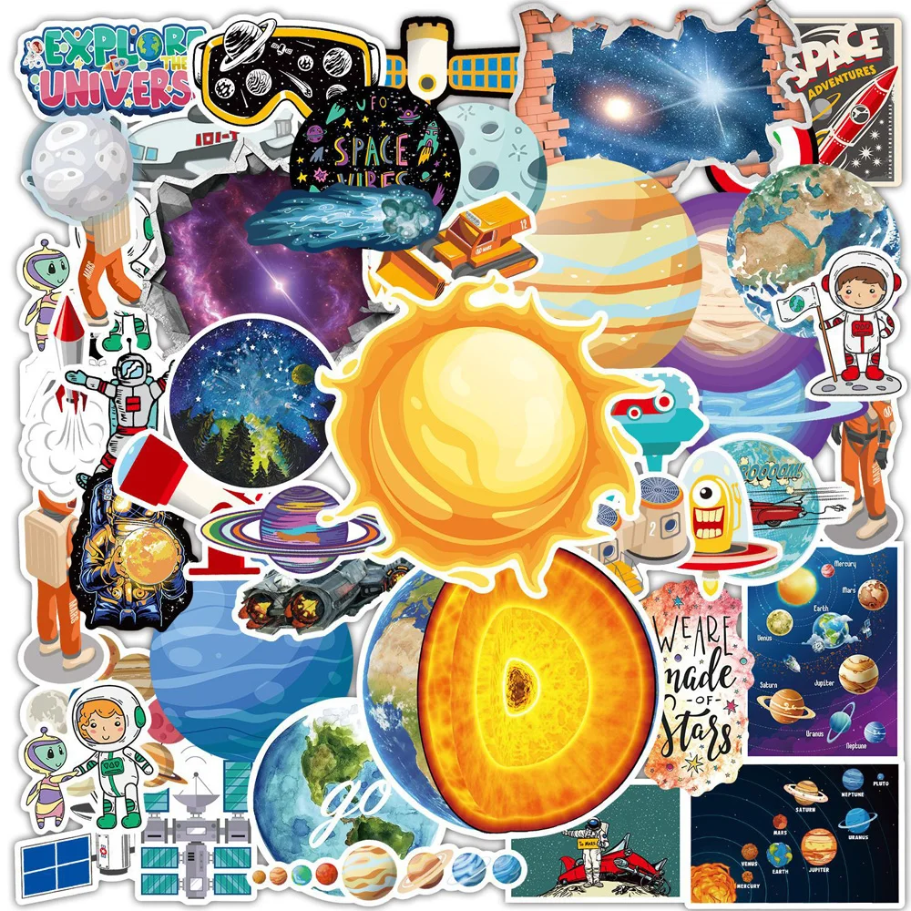 

10/30/65pcs Outer Space Stickers Toys for Kids UFO Astronaut Rocket Ship Planet Sticker for Scrapbooking Luggage Laptop Phone