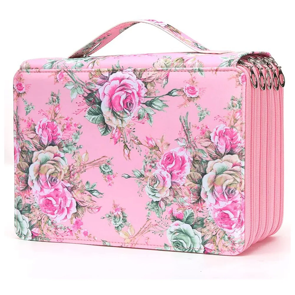 

252 Slots Pencil Holder with Zipper Closure Twill Fabric Large Capacity Pencil Box Marker Case Organizer, Pink Rose