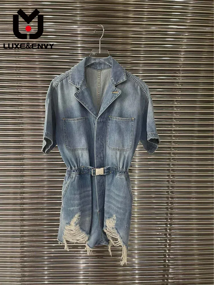 LUXE&ENVY Fashionable Handsome Personalized Perforated Ragged Edge Panel Belt Multi Pocket Wide Leg Denim Jumpsuit 2023 Autumn
LUXE&ENVY Fashionable Handsome Personalized Perforated Ragged Edge Panel Belt Multi Pocket Wide Leg Denim Jumpsuit 2023 Autumn