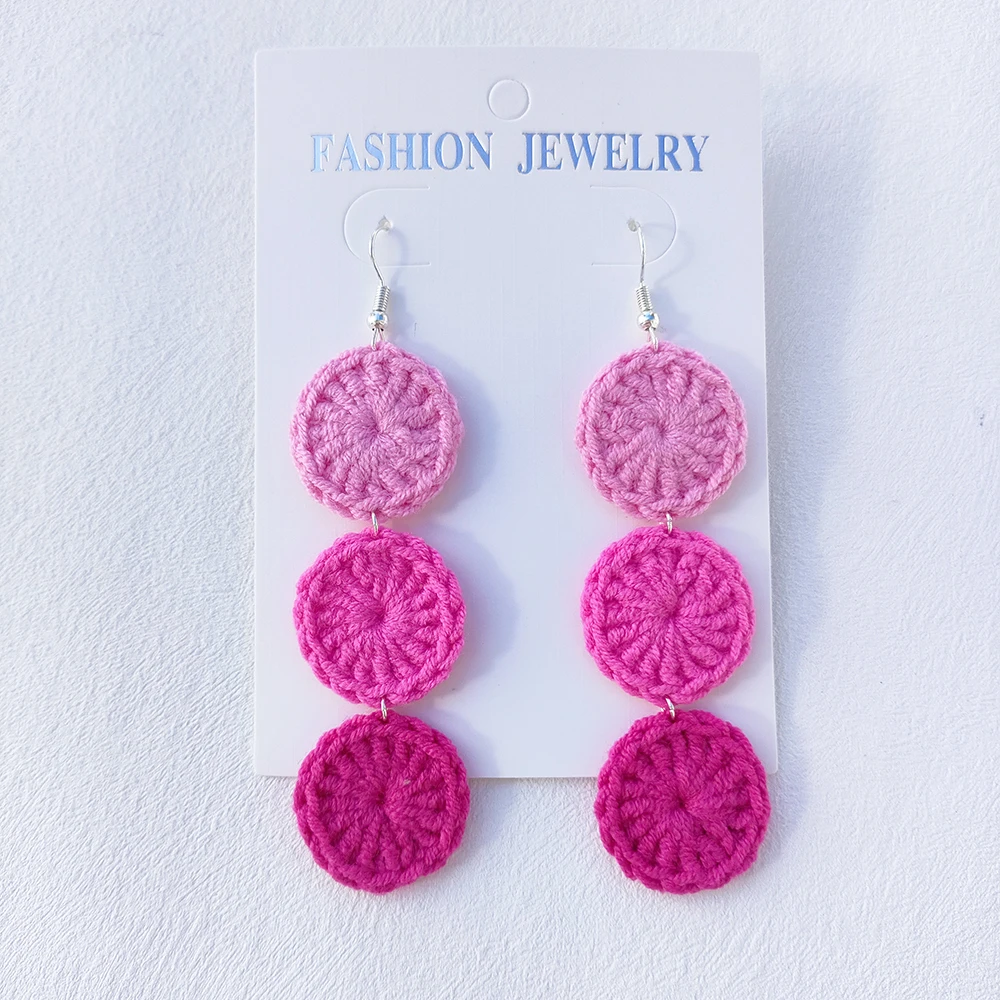Pink Crochet Long Drop Earrings - Handknit Statement Jewelry 4 S5f6ccd93e7084d9eba6b68eee8b325f43