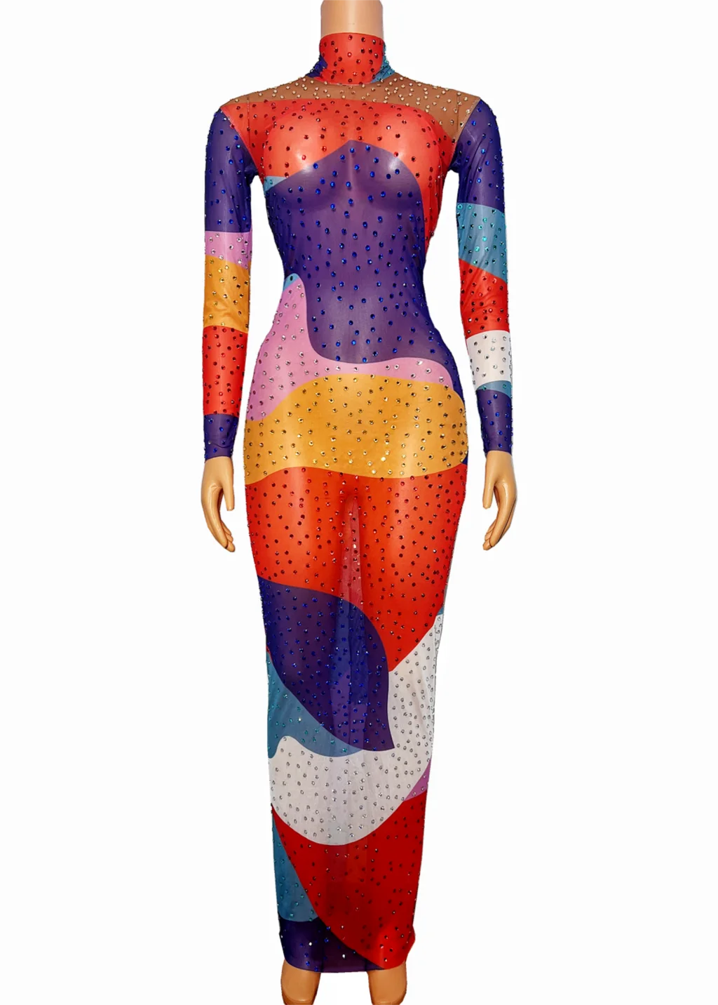 Long Sleeves Dress Transparent Costume Multi-color Splice Colorful Rhinestones Stretch Birthday Prom Celebrate Evening Outfit
Long Sleeves Dress Transparent Costume Multi-color Splice Colorful Rhinestones Stretch Birthday Prom Celebrate Evening Outfit