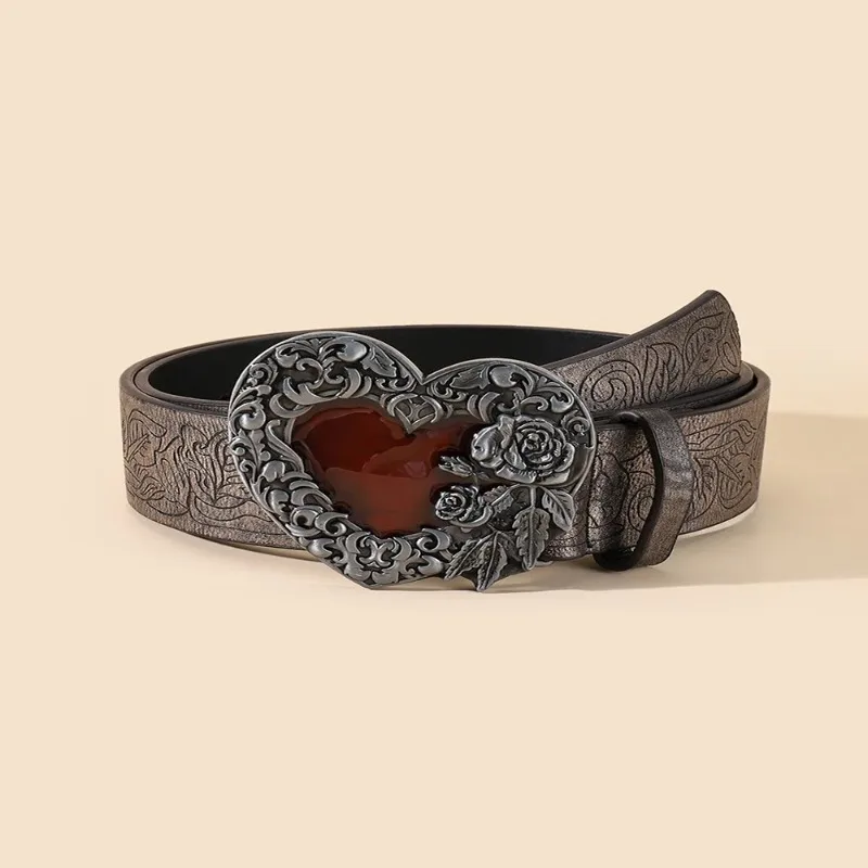 

Women's Belt Niche Creative Ethnic Style Peach Heart Embossed Light Luxury High-end Retro High-quality Belt Popular