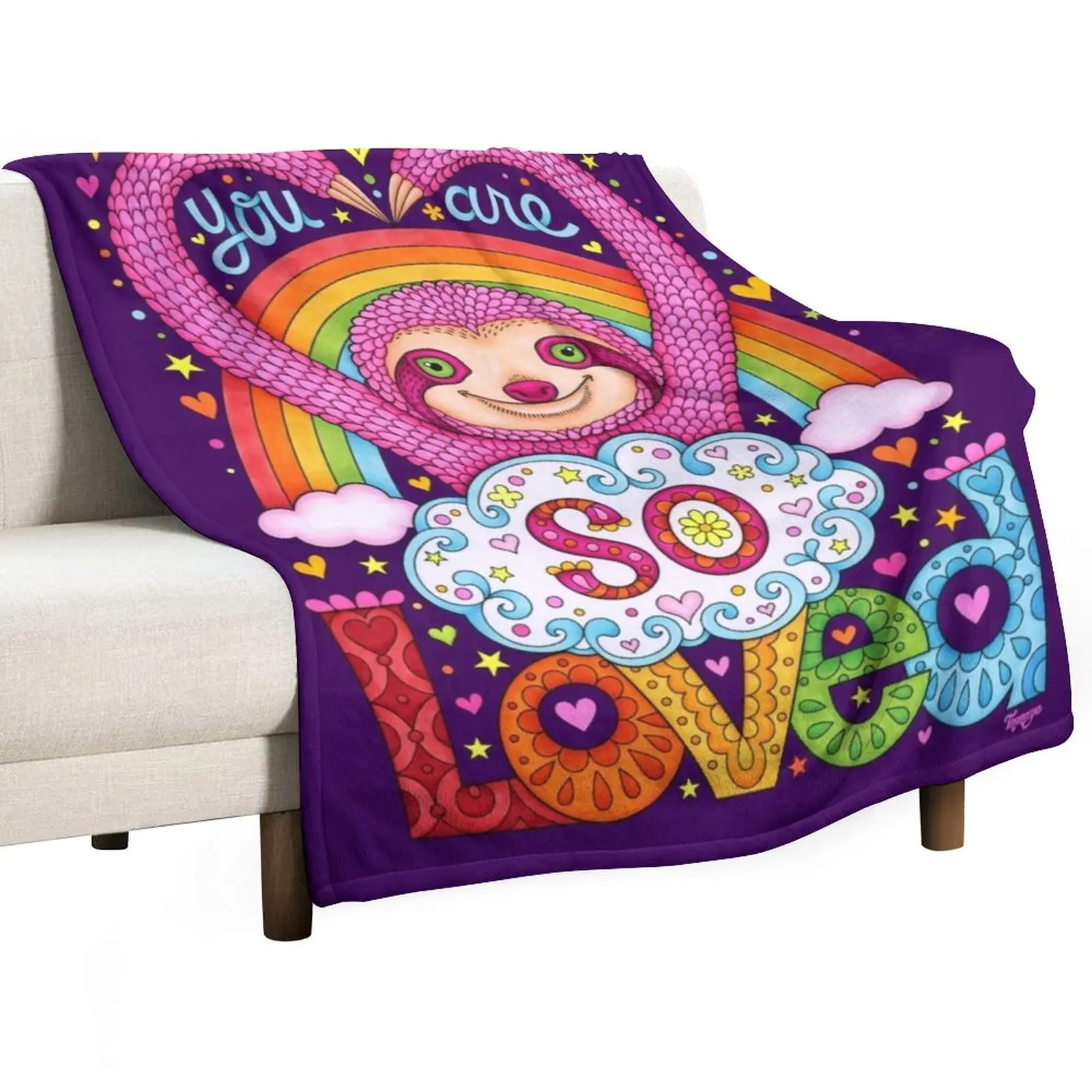 

You are so loved - Cute Rainbow Sloth - Art by Thaneeya McArdle Throw Blanket Hairy Blankets Blanket For Sofa
