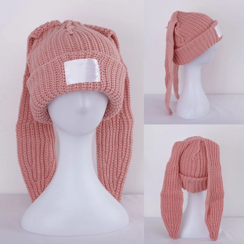 

Rabbit Knit Hat Crochet Knitted Hat Skullies Beanie Long Ear Hat Cute Bunny Hat Rabbit Ears Hat Women Autumn Winter Warm