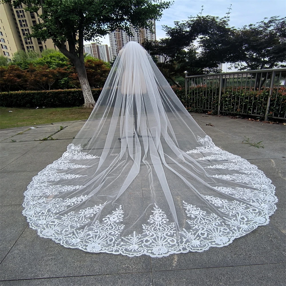 

Cathedral Long Wedding Veil with Comb One Tier 3M New White Ivory Bridal Veils 1 Layer Welon for Bride Wedding Accessories