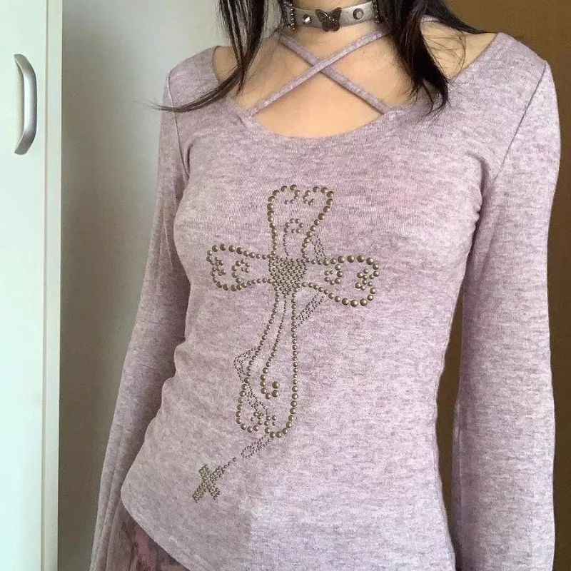 

Женский весенне-осенний Модный пуловер с круглым вырезом, Повседневная универсальная облегающая футболка с принтом и длинным рукавом
