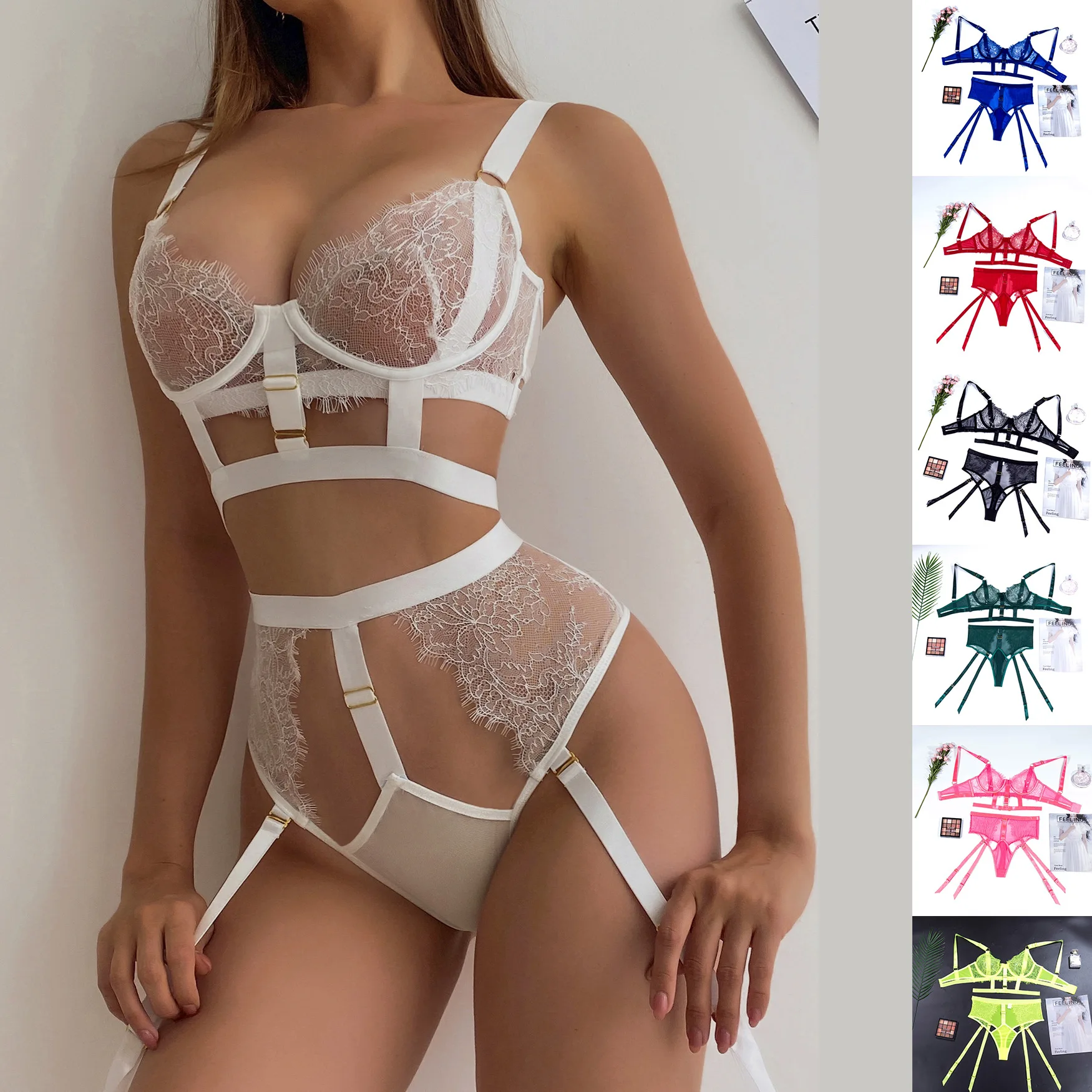 Erotic Lingerie Sexy Underwear Lace Hollow Out Transparent Exotic Sets Sensual Underwire Bra and Panty Set with Garters
Erotic Lingerie Sexy Underwear Lace Hollow Out Transparent Exotic Sets Sensual Underwire Bra and Panty Set with Garters