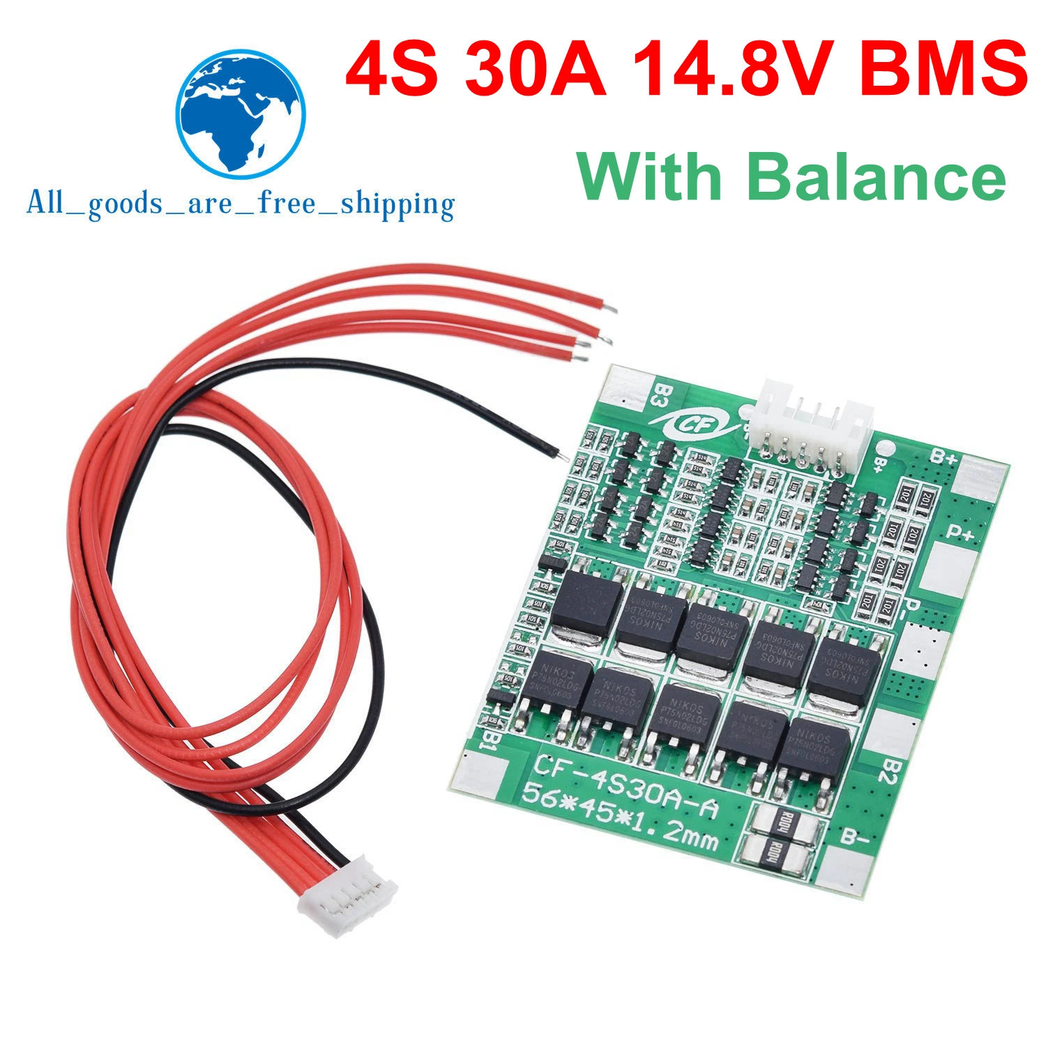 4S 30A 14.8V Li-ion Battery BMS Protection Board with Balance – 18650 Lithium Pack PCB