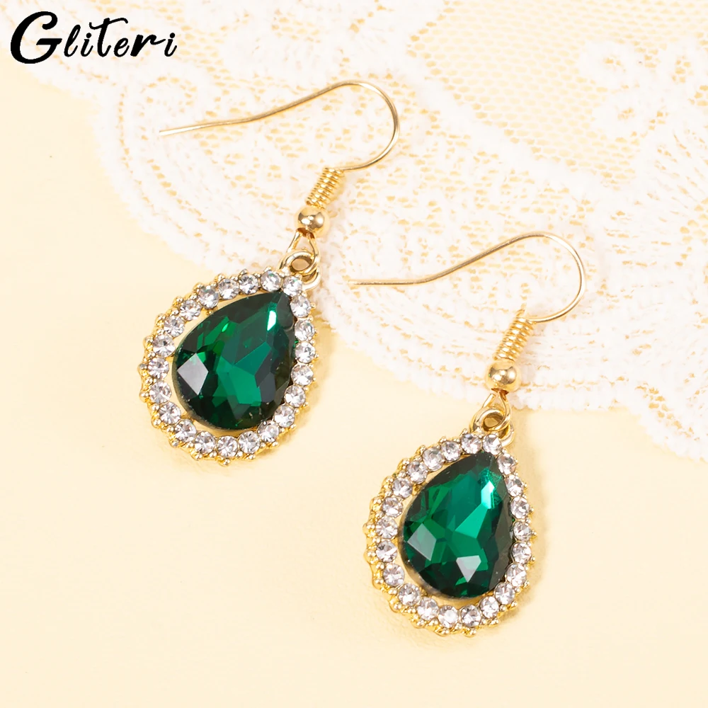 

GEITERI Vintage Crystal Water Drop Earrings For Women Girls Green Zircon Gem Stud Earring Charm Jewelry Female Bijoux Gifts 2023