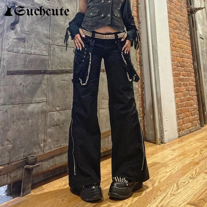Gothic Black Women Wide Leg Pants Streetwear Bandage Chain Punk Baggy Trousers Harajuku Egirl Hight Waist Casual Pants
Gothic Black Women Wide Leg Pants Streetwear Bandage Chain Punk Baggy Trousers Harajuku Egirl Hight Waist Casual Pants