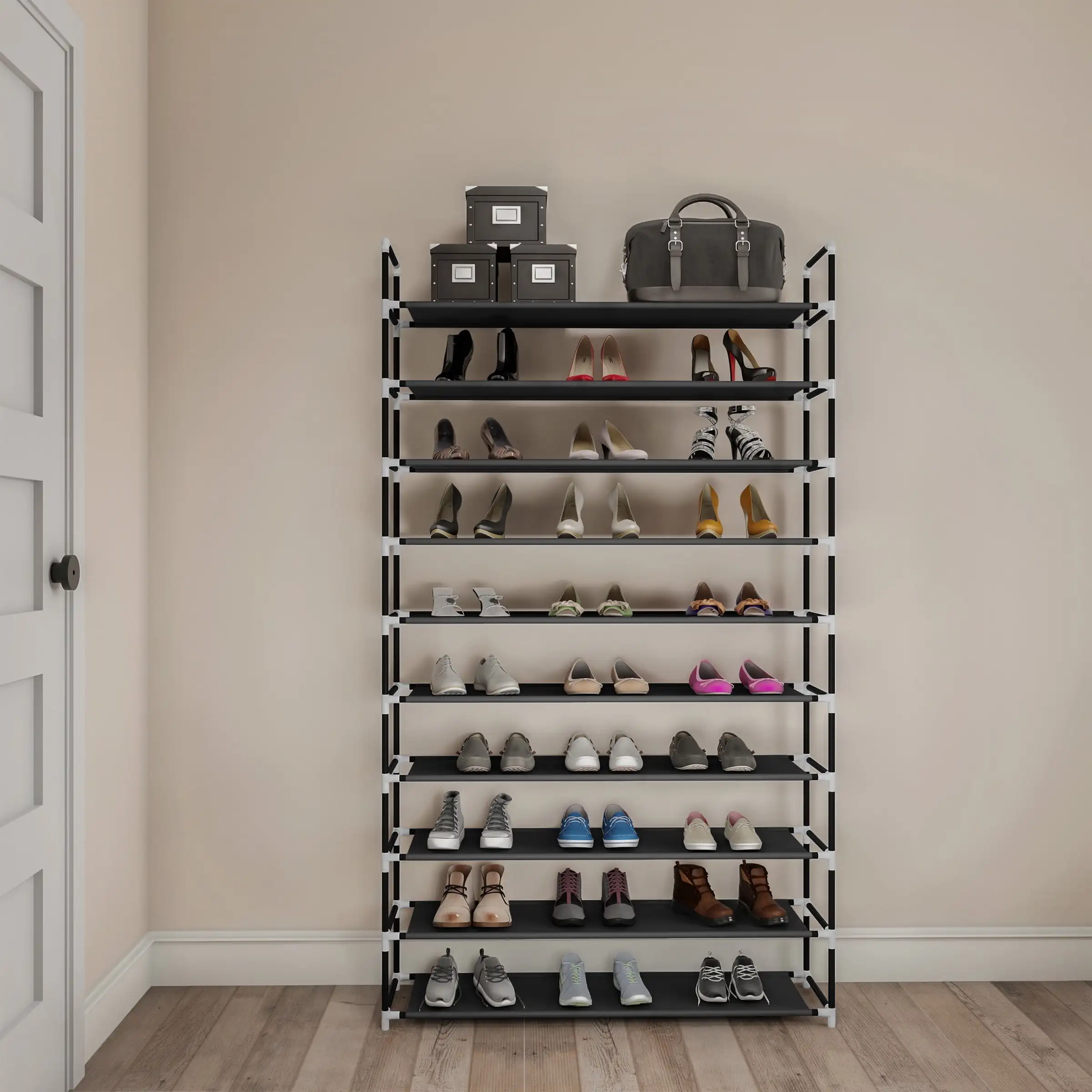 

Lavish Home 10-Tier Shoe Rack, Metal and Plastic, Black